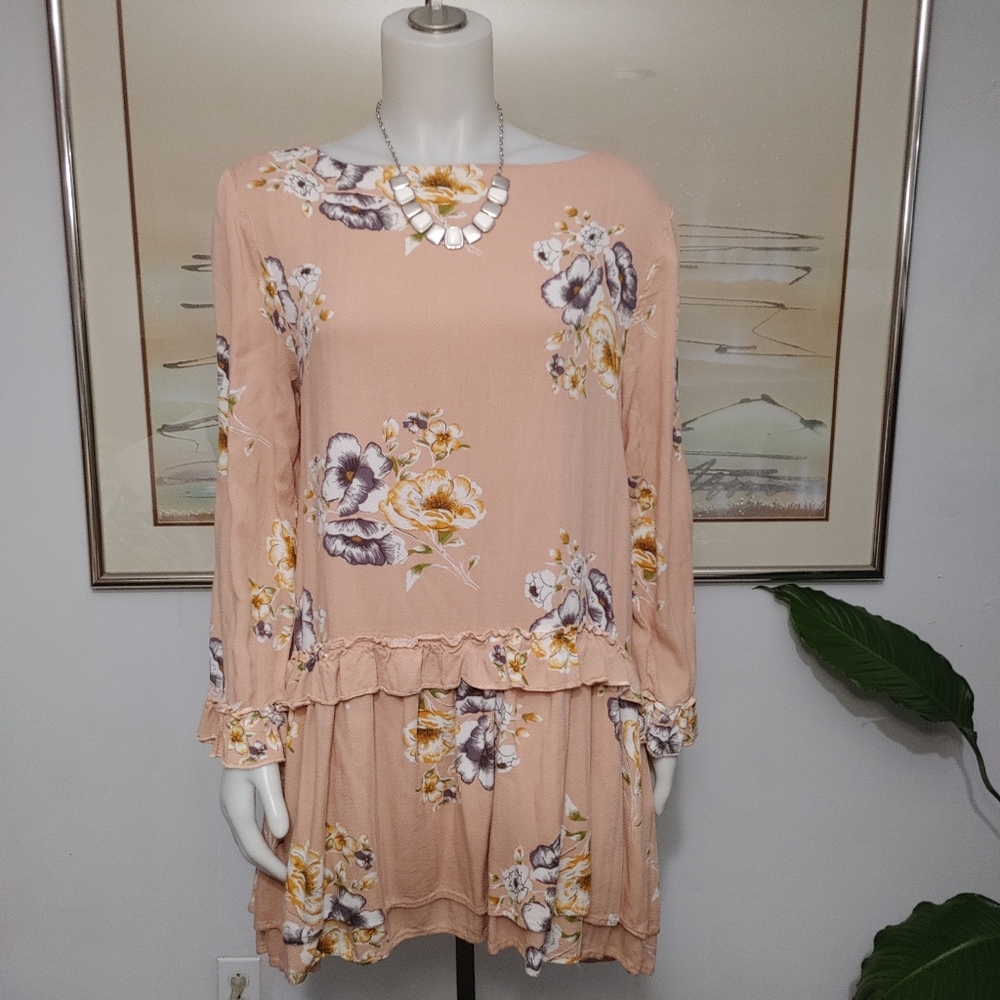 White Closet Floral Mini Dress Long Sleeve Size 14